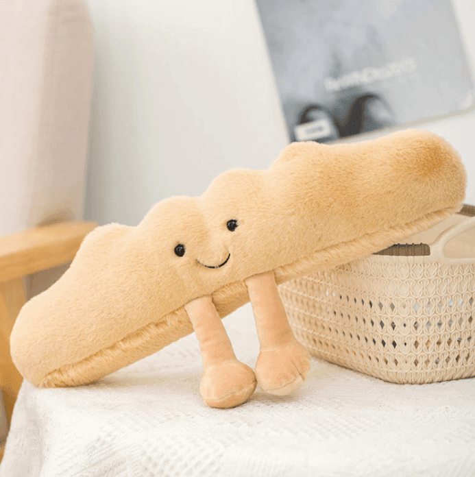 Croissant-Plüschspielzeug, weicher Kuschelfreund für Kinder und Erwachsene, braun-cremefarben, handgefertigt