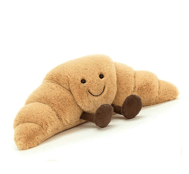 Croissant-Plüschspielzeug, weicher Kuschelfreund für Kinder und Erwachsene, braun-cremefarben, handgefertigt