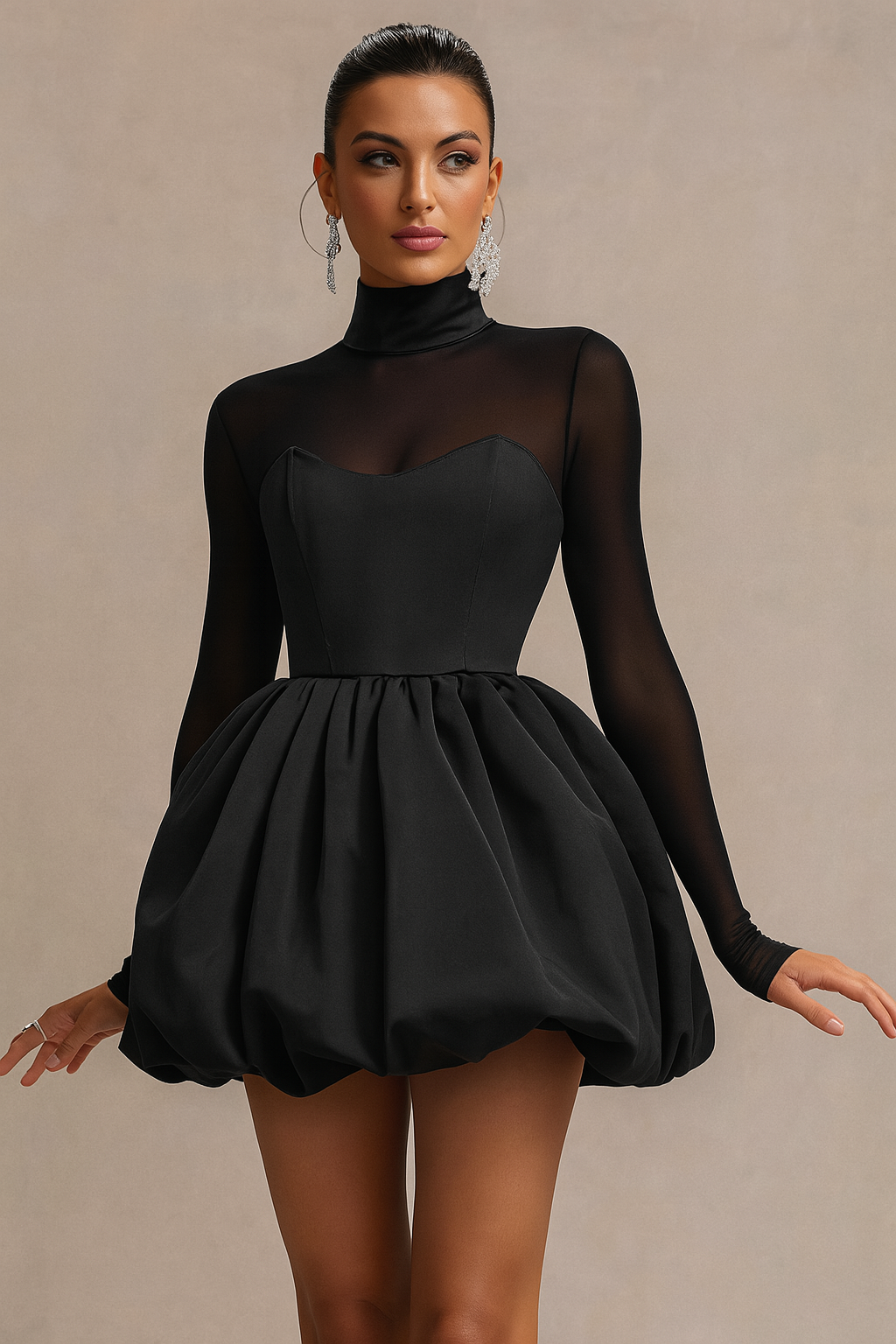 Damen-Abend-Minikleid mit langen Ärmeln