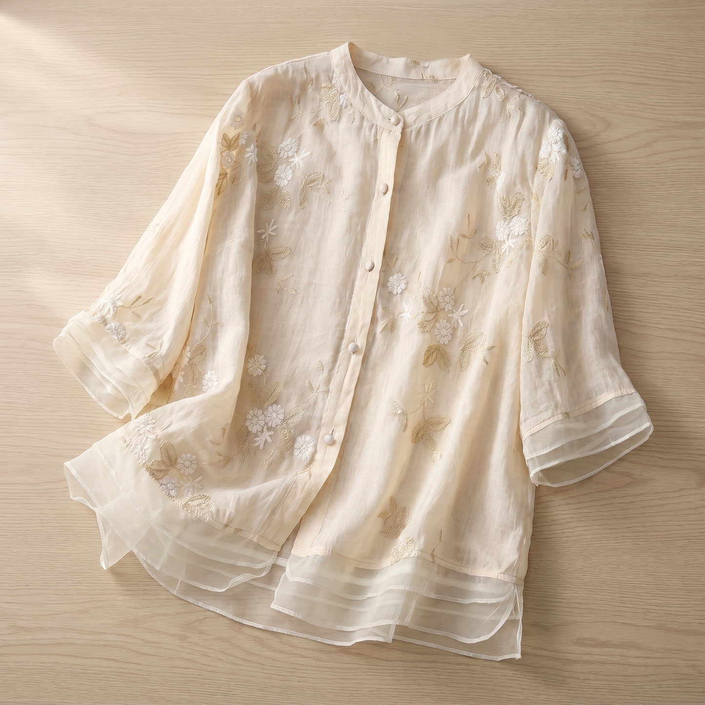 Damen-Baumwollbluse mit Blumenstickerei | Leichtes Sommer-Oberteil mit lockerer Passform