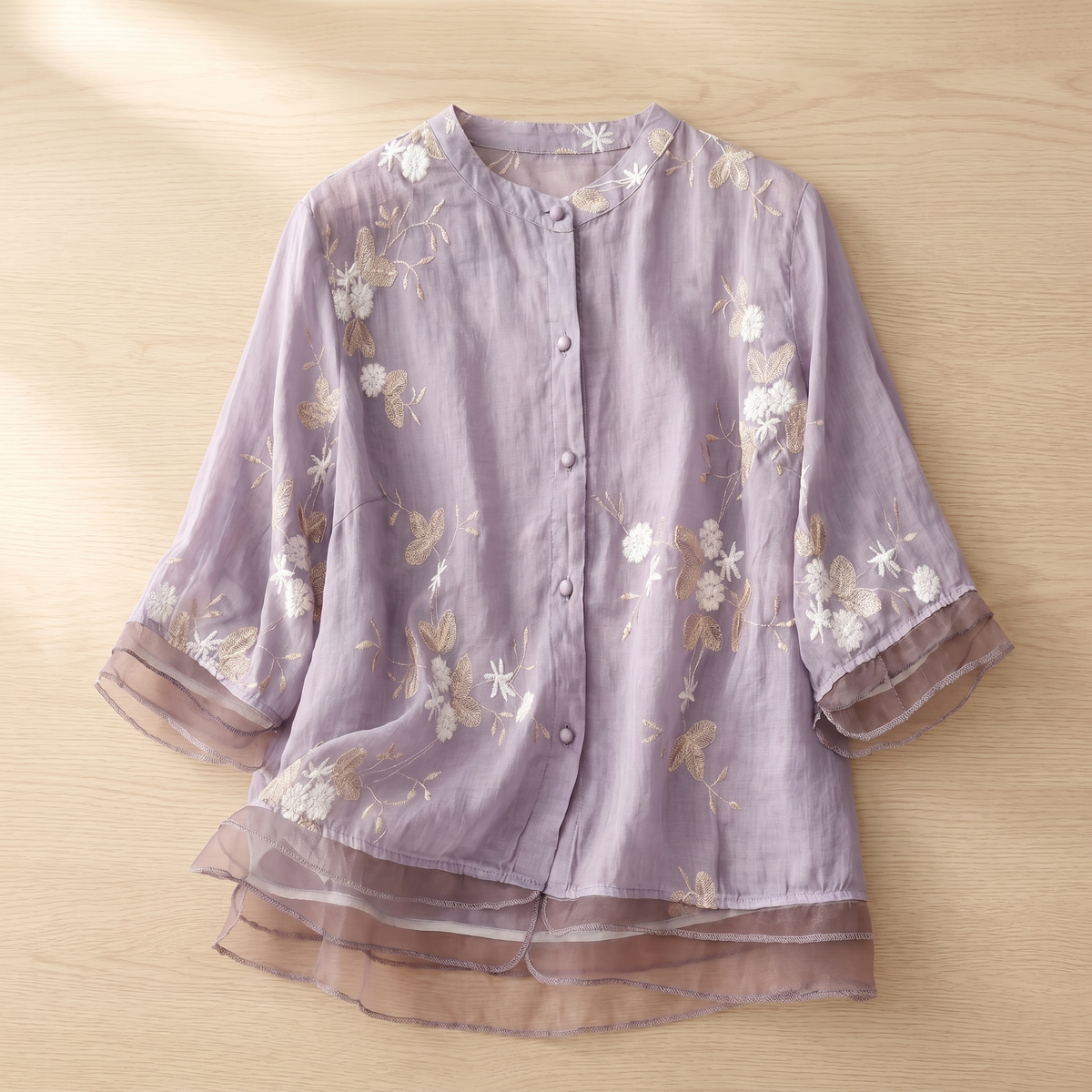 Damen-Baumwollbluse mit Blumenstickerei | Leichtes Sommer-Oberteil mit lockerer Passform