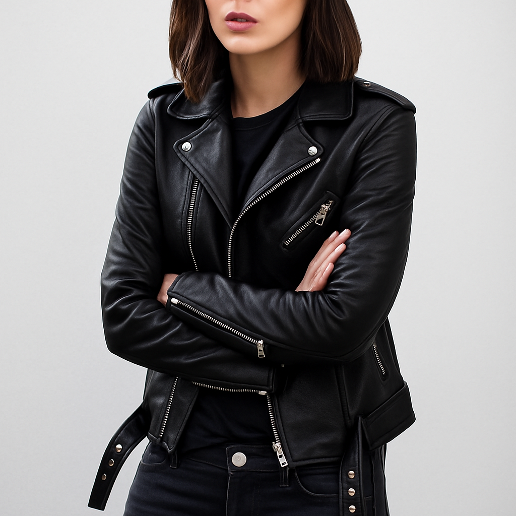 Damen-Bikerjacke aus Kunstleder im Slim Fit