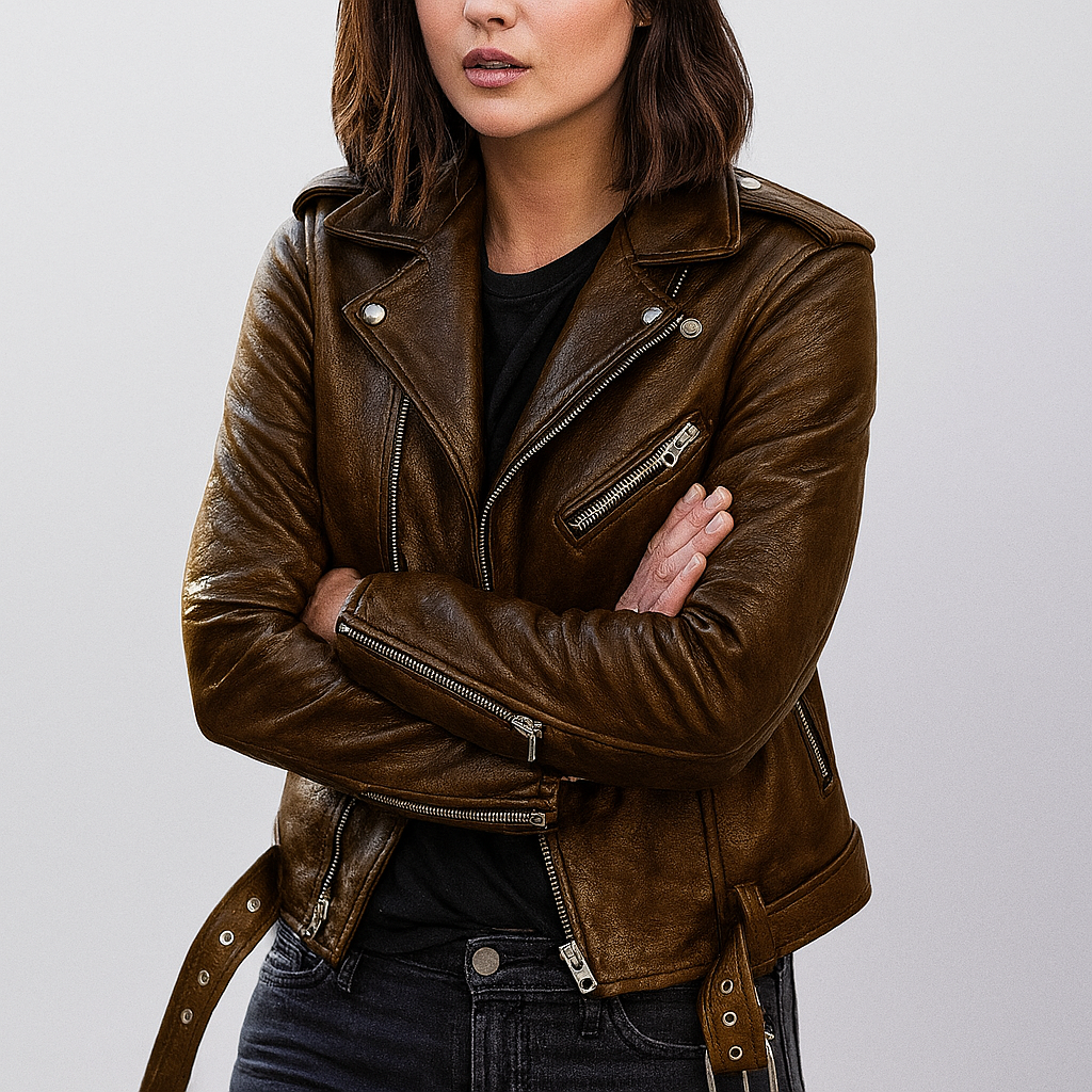 Damen-Bikerjacke aus Kunstleder im Slim Fit