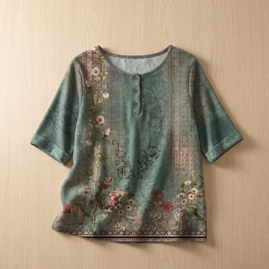 Damen-Bluse im Vintage-Stil mit Blumenmuster – Weiches, atmungsaktives Top mit lockerer Passform