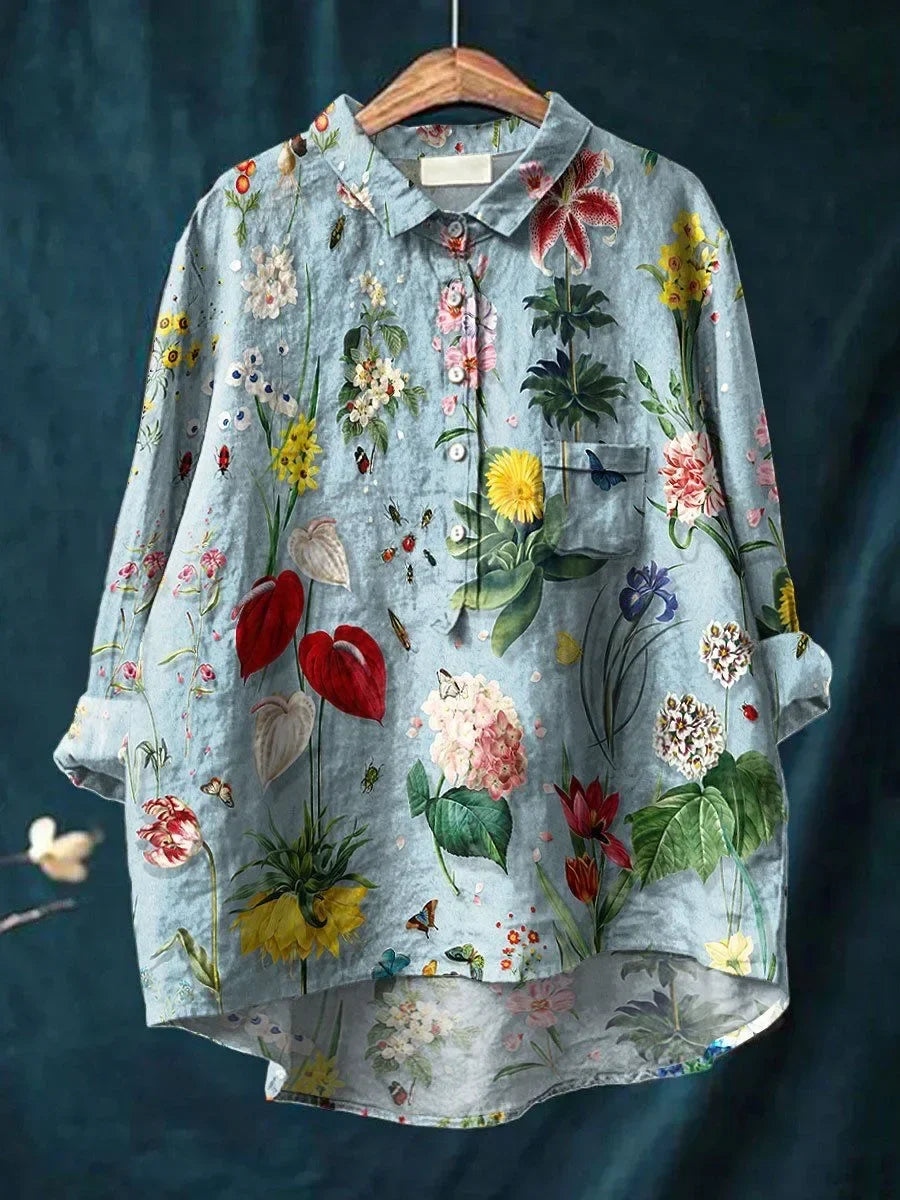Damen-Bluse mit Blumenmuster und Knopfleiste