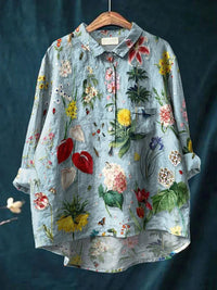 Damen-Bluse mit Blumenmuster und Knopfleiste