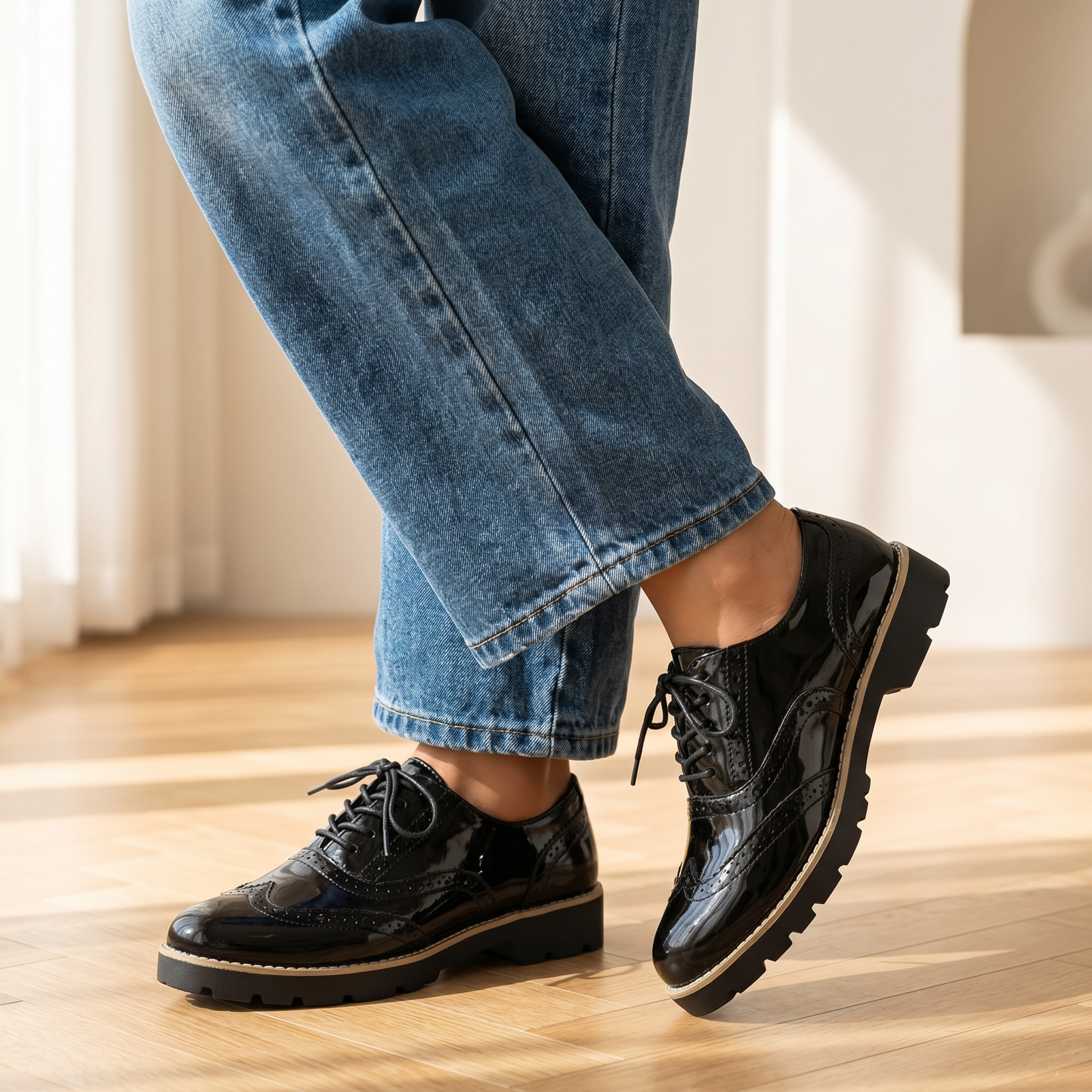 Damen-Brogues aus Lackleder | Oxford-Stil | Bequem für den ganzen Tag