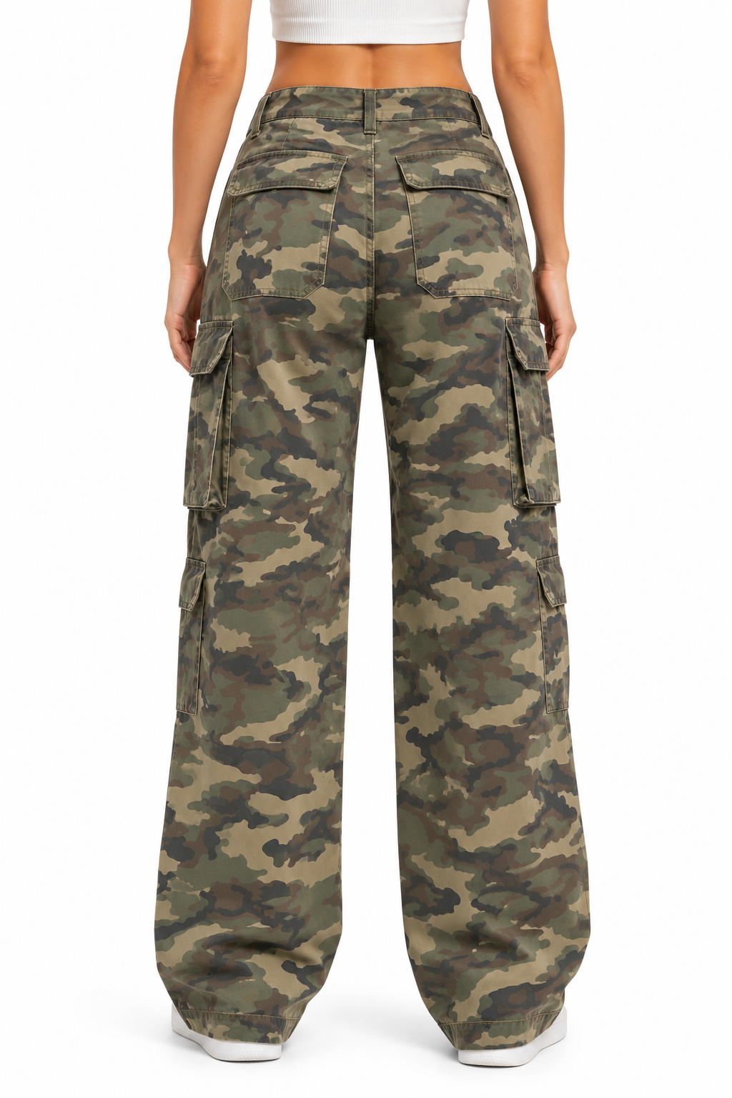 Damen-Cargojeans mit Camouflage-Muster, Stretchbund und Regular Fit – lässige Cargohose für den Alltag
