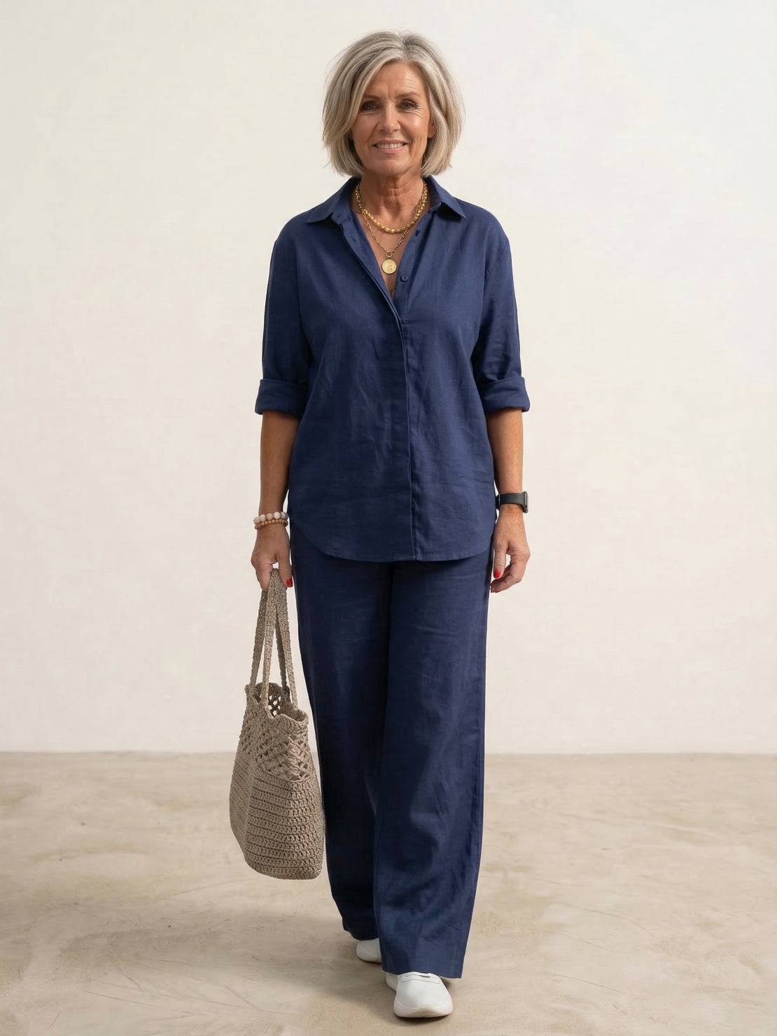 Damen-Co-Ord-Set mit Oversized-Hemd und weit geschnittener Hose – lässiges zweiteiliges Set aus Baumwollgemisch