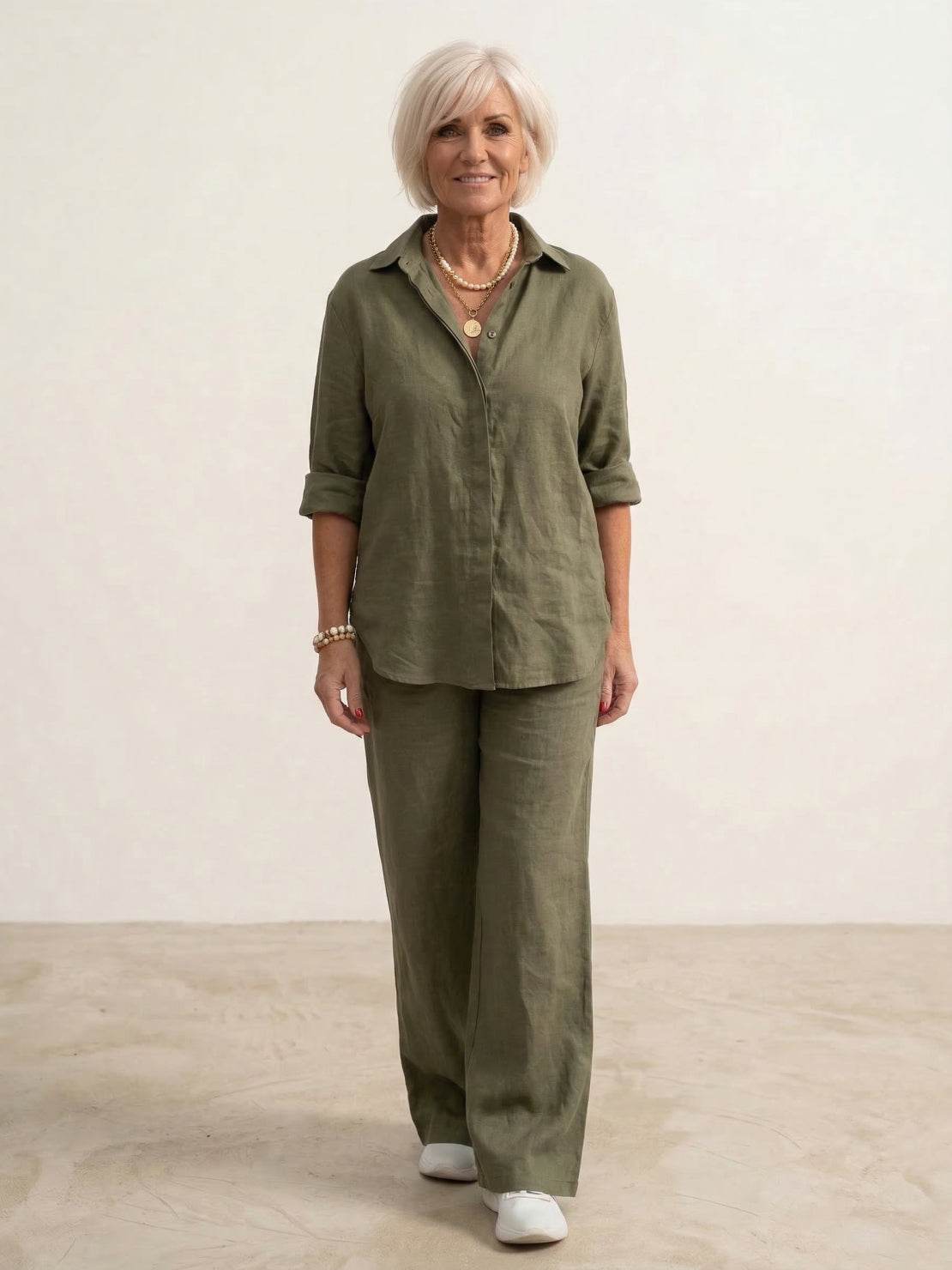 Damen-Co-Ord-Set mit Oversized-Hemd und weit geschnittener Hose – lässiges zweiteiliges Set aus Baumwollgemisch
