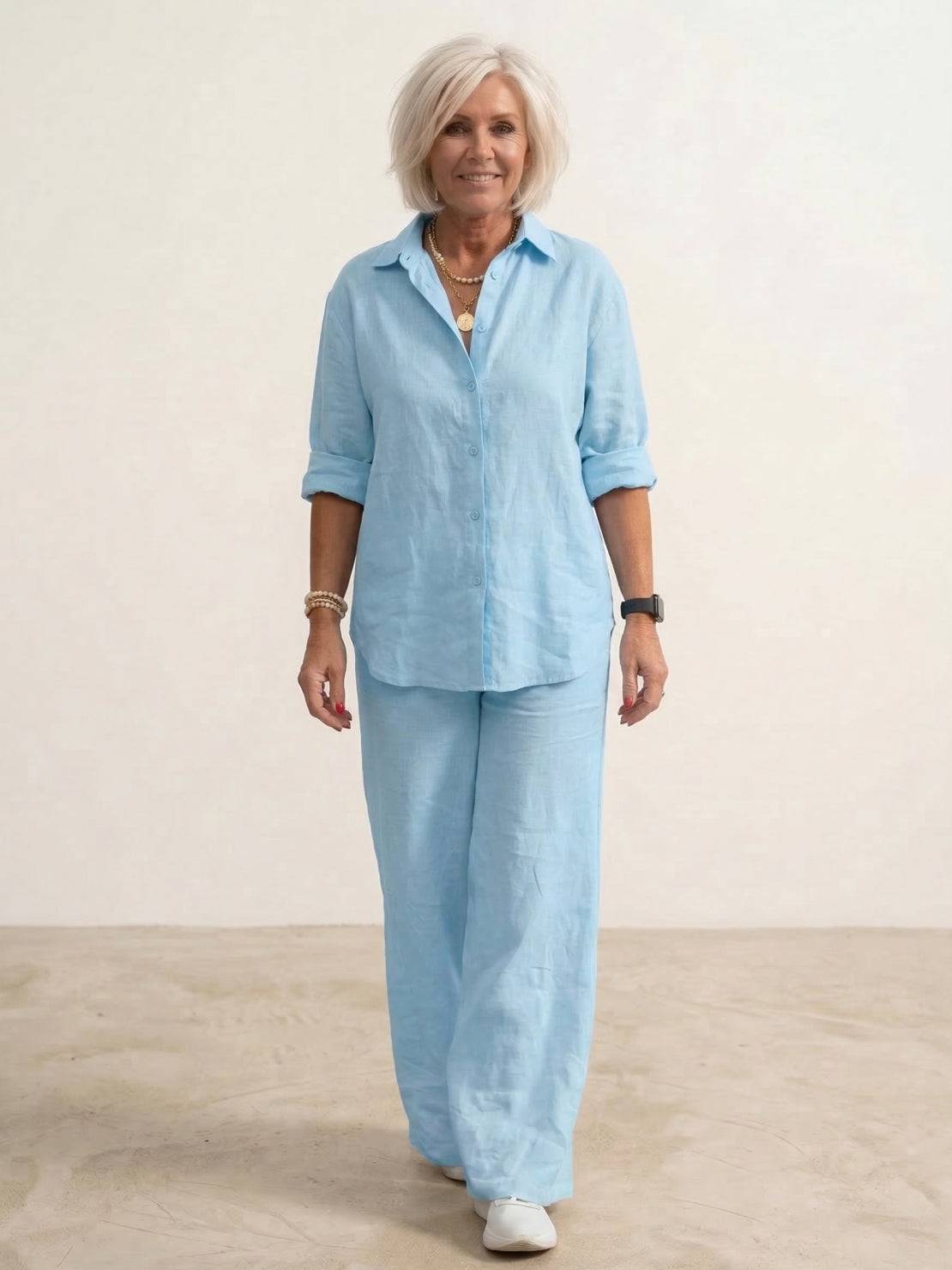 Damen-Co-Ord-Set mit Oversized-Hemd und weit geschnittener Hose – lässiges zweiteiliges Set aus Baumwollgemisch