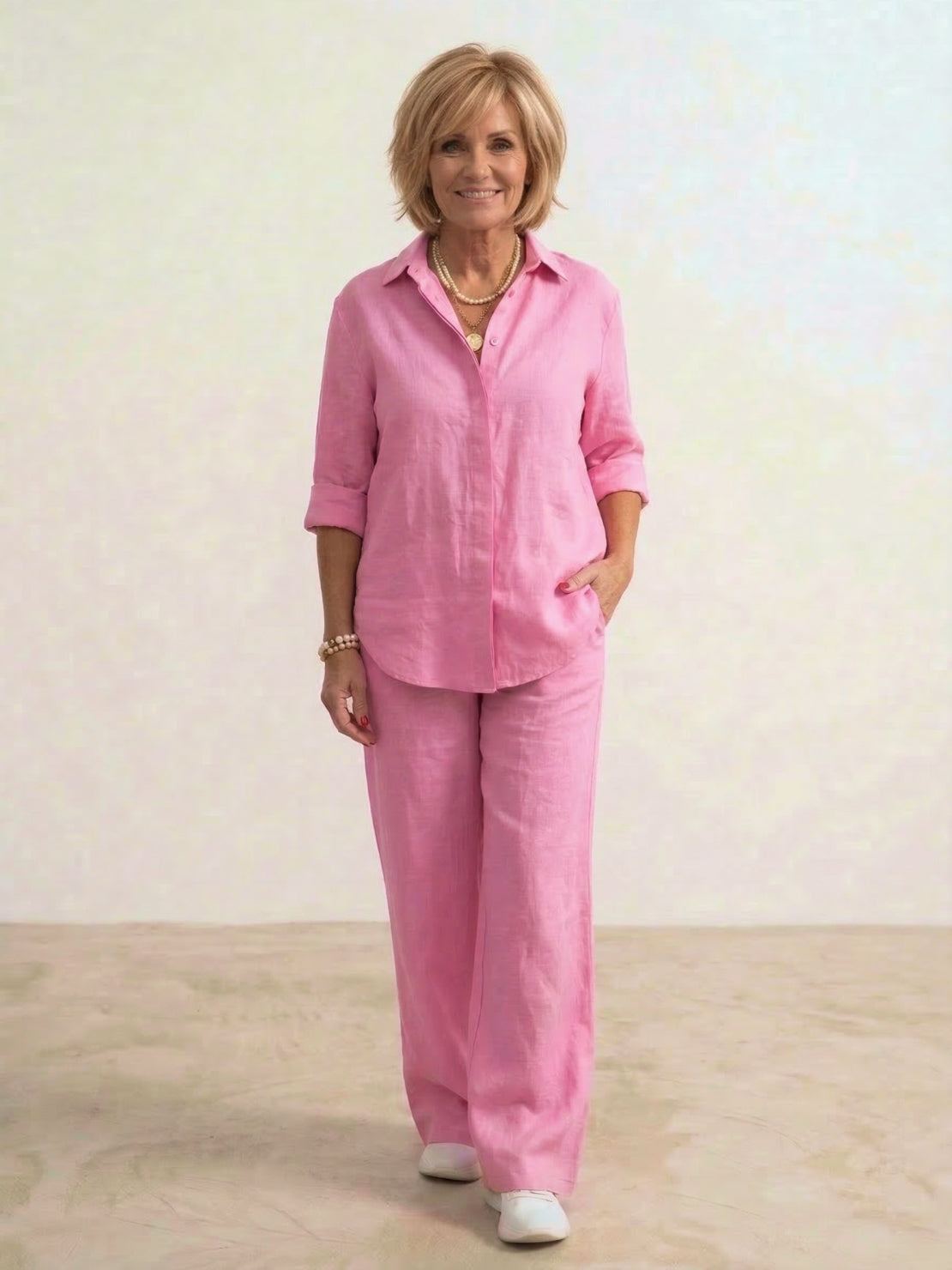 Damen-Co-Ord-Set mit Oversized-Hemd und weit geschnittener Hose – lässiges zweiteiliges Set aus Baumwollgemisch