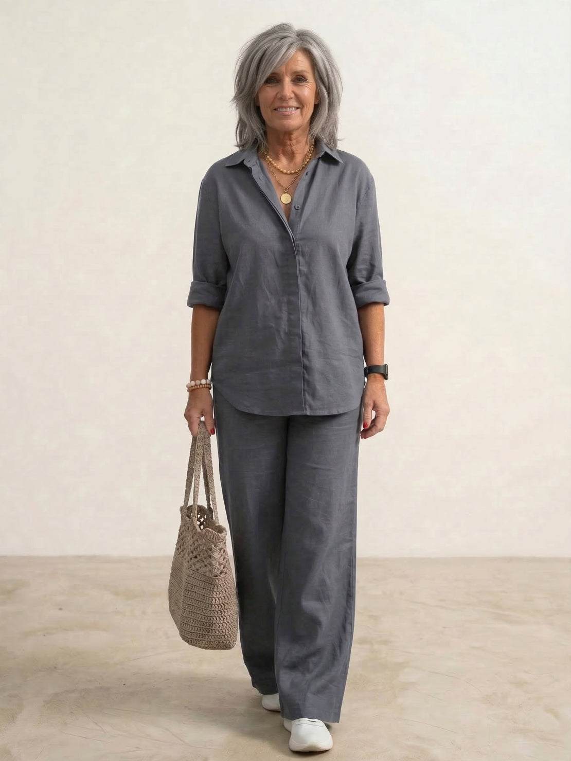 Damen-Co-Ord-Set mit Oversized-Hemd und weit geschnittener Hose – lässiges zweiteiliges Set aus Baumwollgemisch