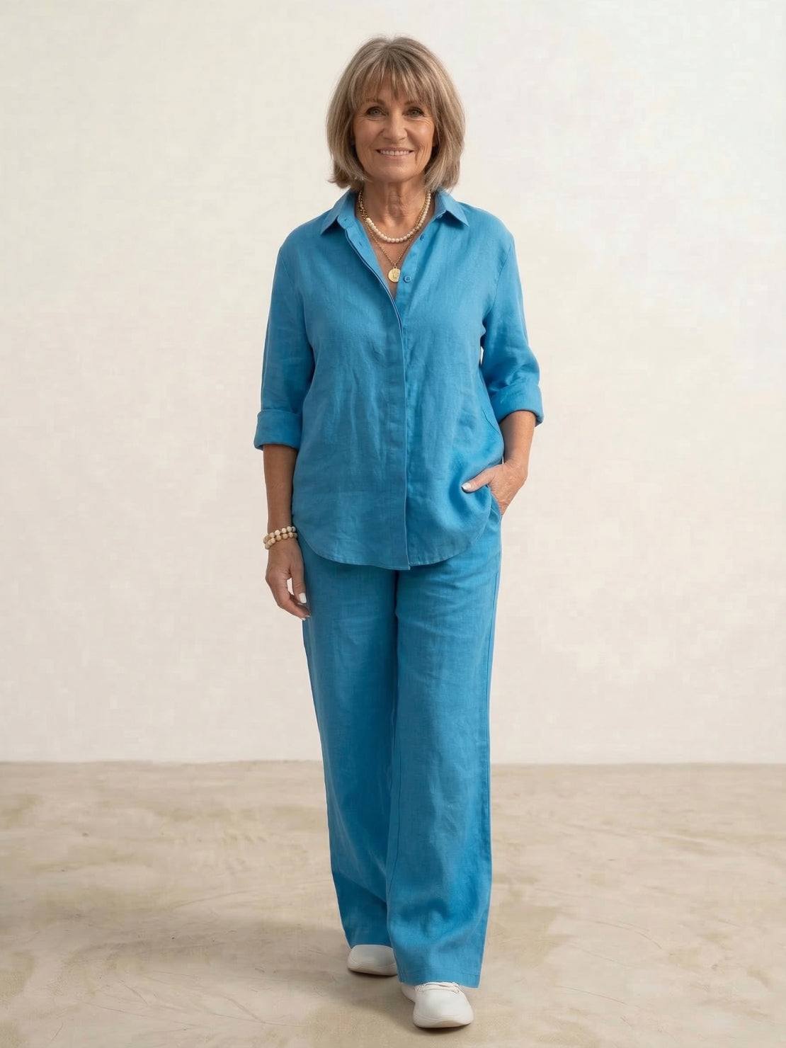 Damen-Co-Ord-Set mit Oversized-Hemd und weit geschnittener Hose – lässiges zweiteiliges Set aus Baumwollgemisch