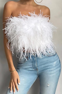 Damen-Crop-Top mit Federdetail – Elegant und trendy für Partys