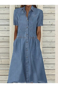 Damen-Denim-Midikleid mit Knopfleiste