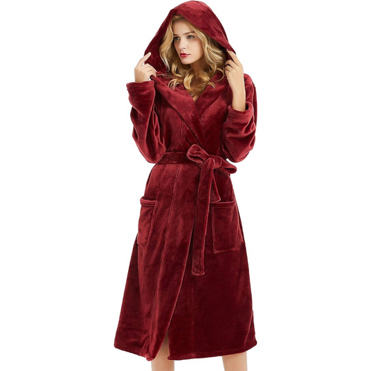 Damen-Fleece-Bademantel mit Kapuze