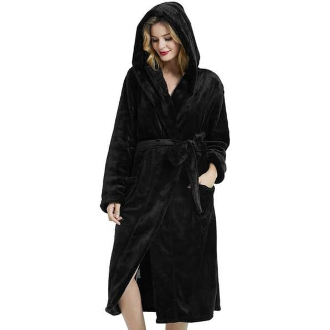 Damen-Fleece-Bademantel mit Kapuze