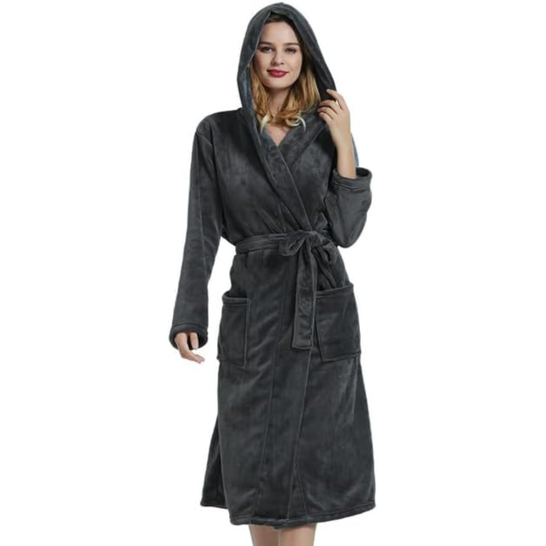 Damen-Fleece-Bademantel mit Kapuze