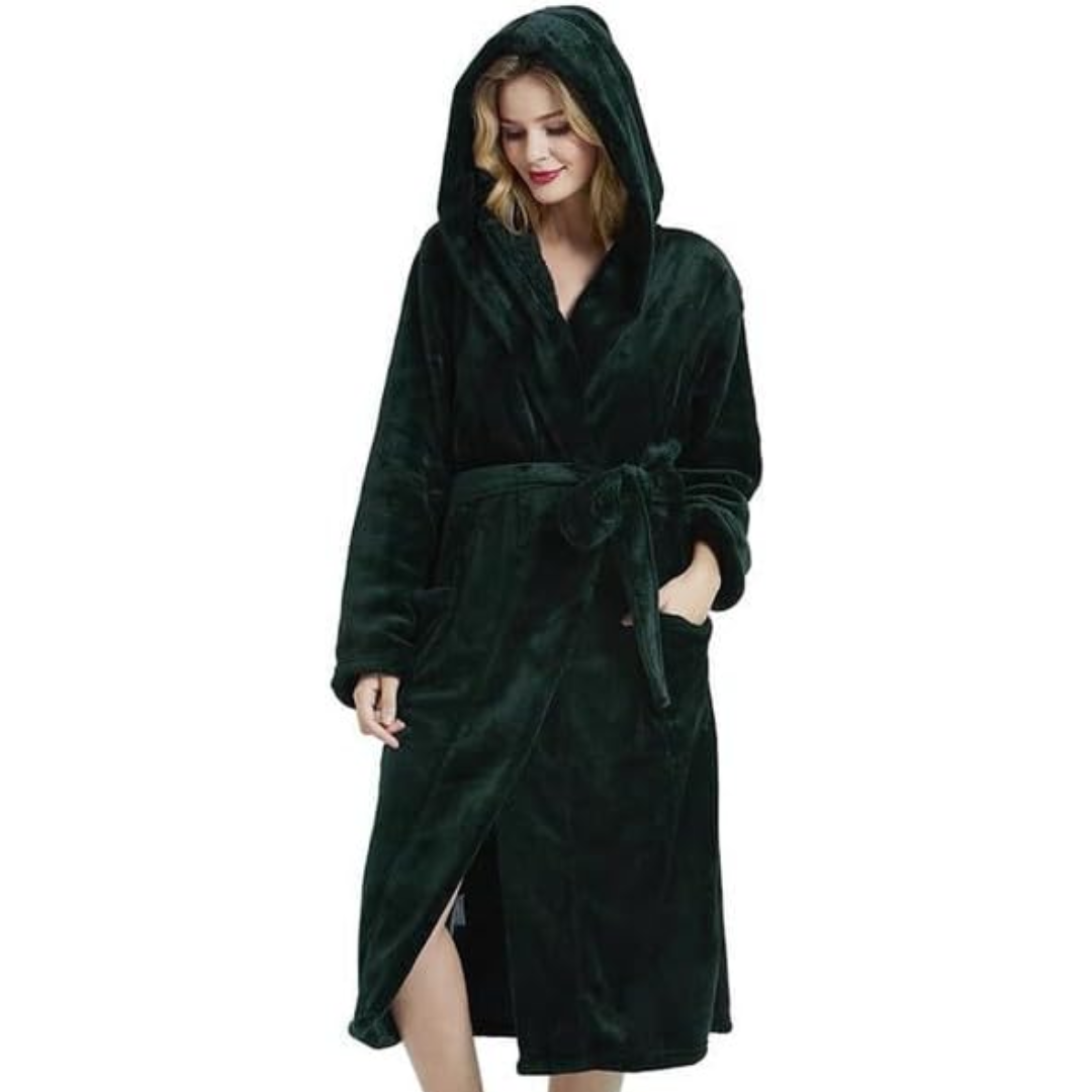 Damen-Fleece-Bademantel mit Kapuze