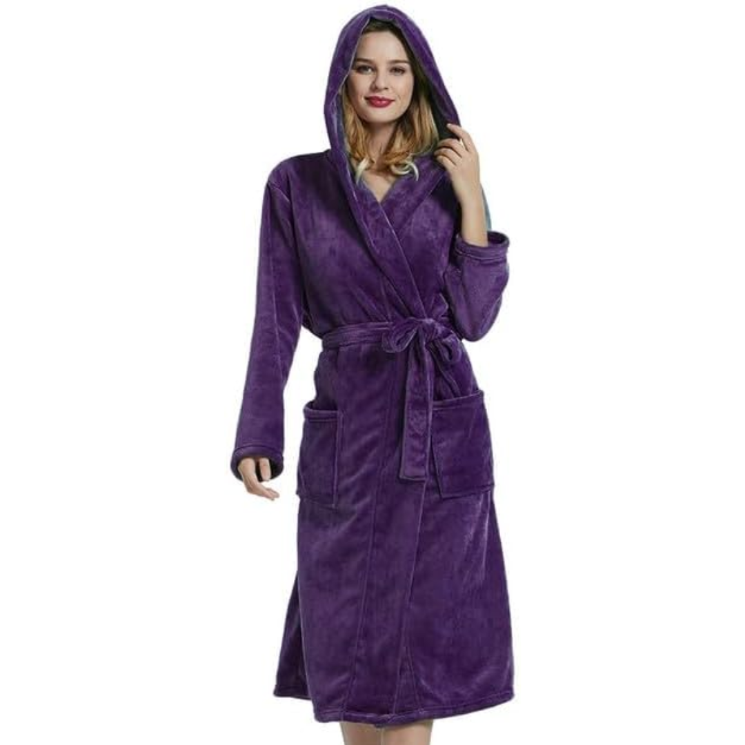 Damen-Fleece-Bademantel mit Kapuze