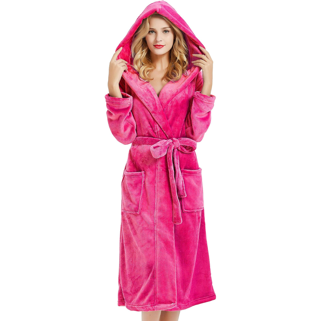Damen-Fleece-Bademantel mit Kapuze