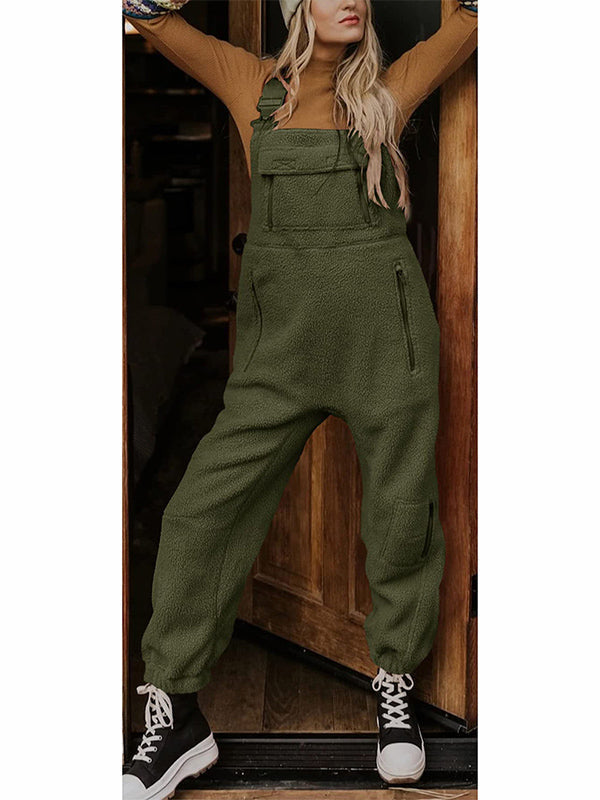 Damen-Thermo-Fleece-Latzhose mit Reißverschlusstaschen