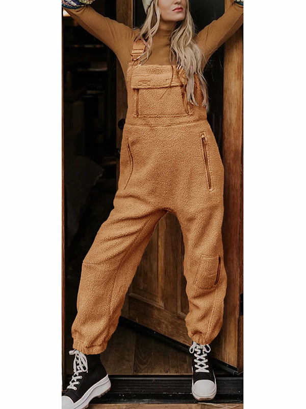 Damen-Thermo-Fleece-Latzhose mit Reißverschlusstaschen