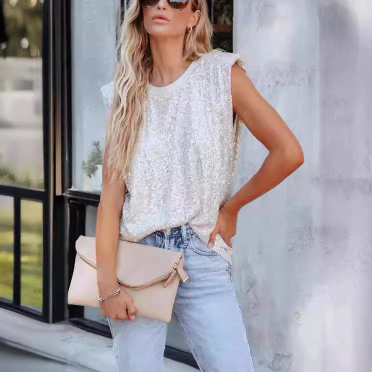 Damen-Glitzerbluse mit Rundhalsausschnitt