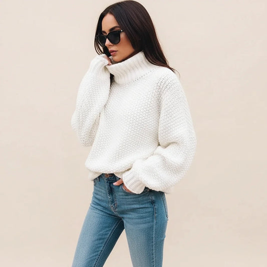 Damen-Grobstrickpullover mit Rollkragen