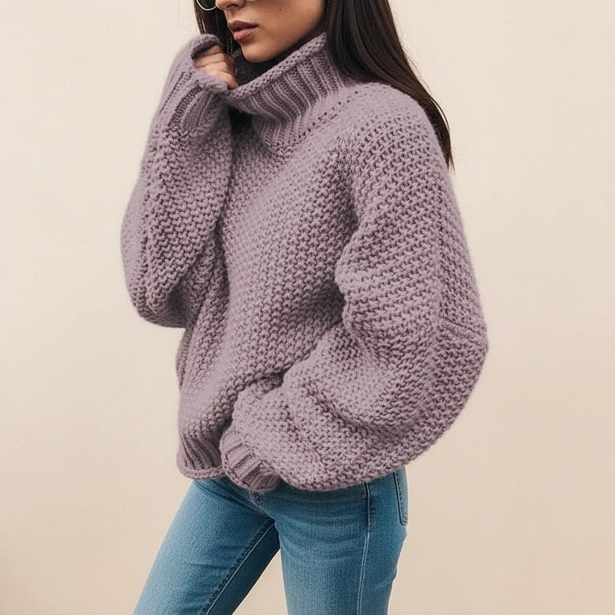 Damen-Grobstrickpullover mit Rollkragen
