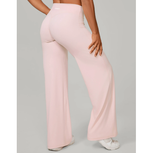 Damen-Hose mit weitem Bein, hoher Taille, elastischem Bund und Seitentaschen