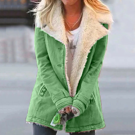 Damen-Jacke zum Knöpfen mit Kunstfellkragen