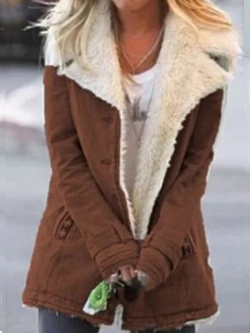 Damen-Jacke zum Knöpfen mit Kunstfellkragen