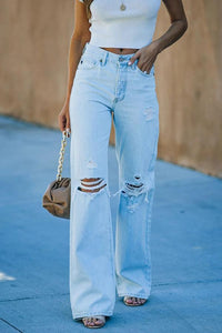 Damen-Jeans mit weitem Bein im Distressed-Look