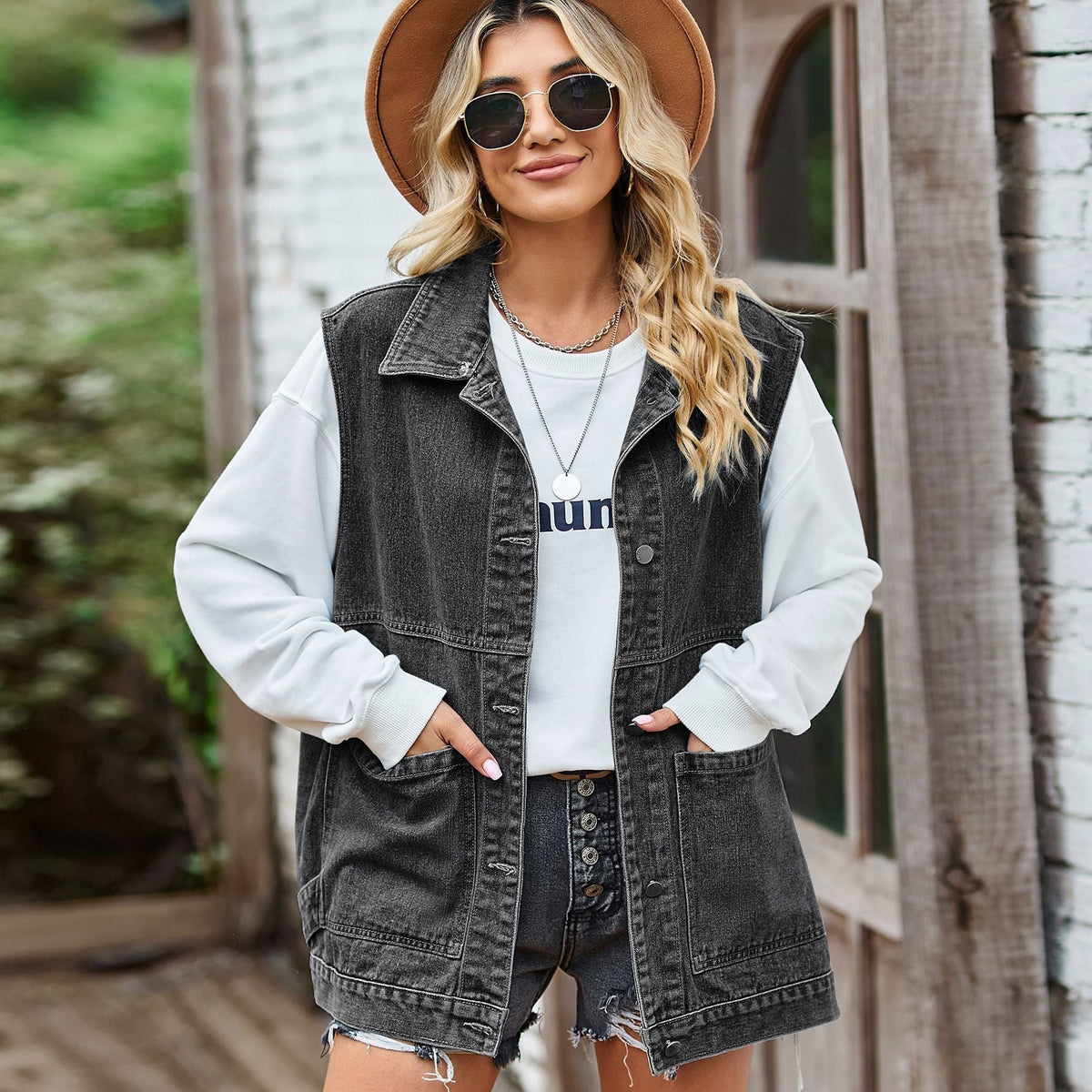 Damen-Jeansweste mit Taschen