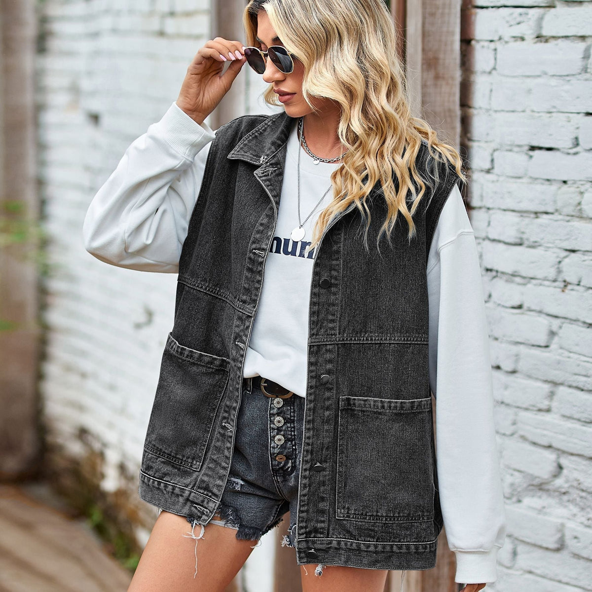Damen-Jeansweste mit Taschen