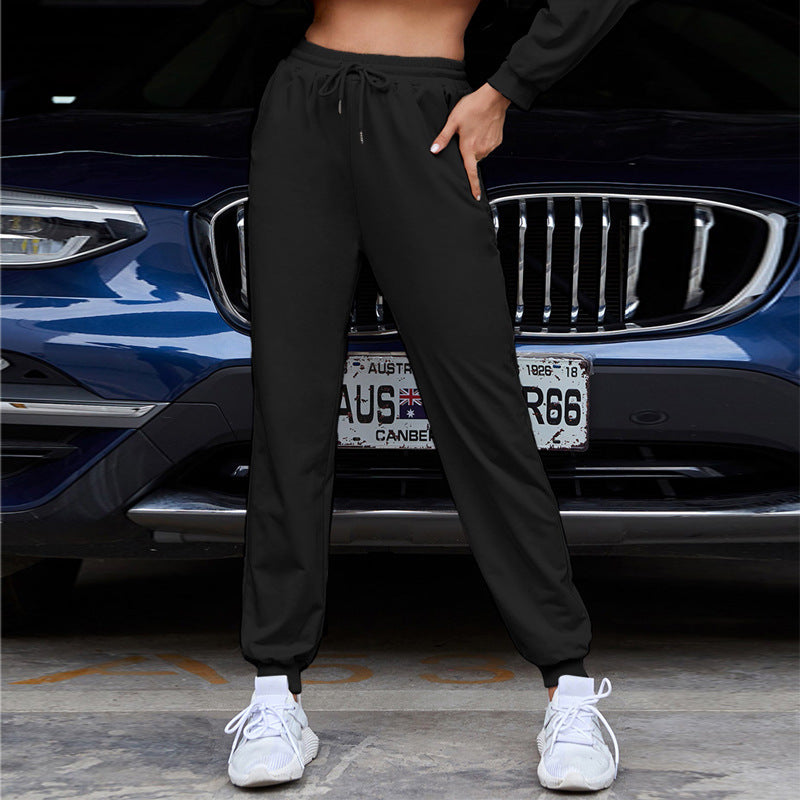 Damen-Jogginghose im Relaxed Fit mit hoher Taille, elastischem Bund, Kordelzug und Rippbündchen