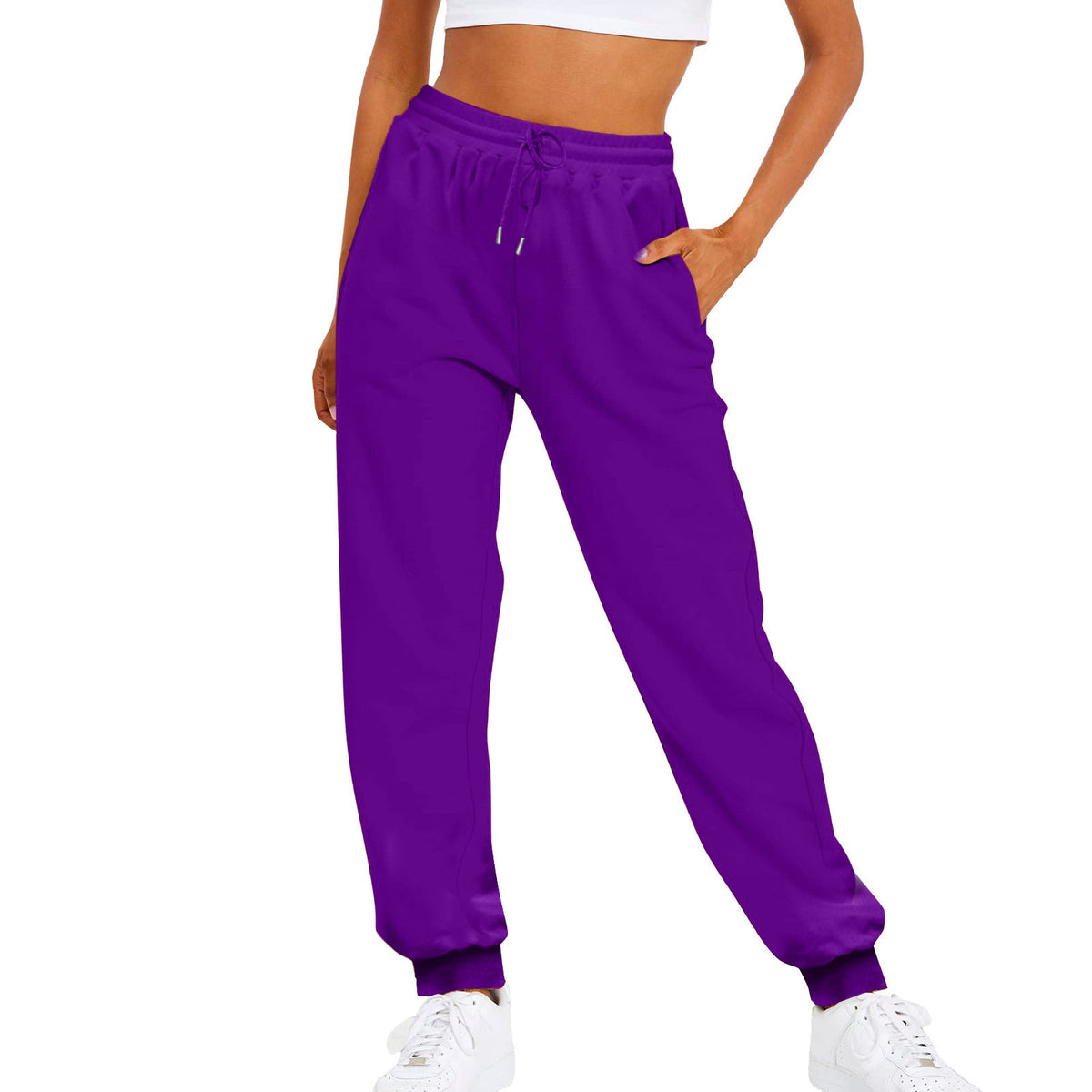 Damen-Jogginghose im Relaxed Fit mit hoher Taille, elastischem Bund, Kordelzug und Rippbündchen