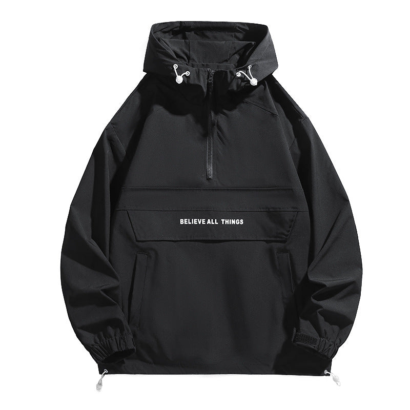 Damen-Kapuzenanorak mit halbem Reißverschluss, Kängurutasche und verstellbarem Saum