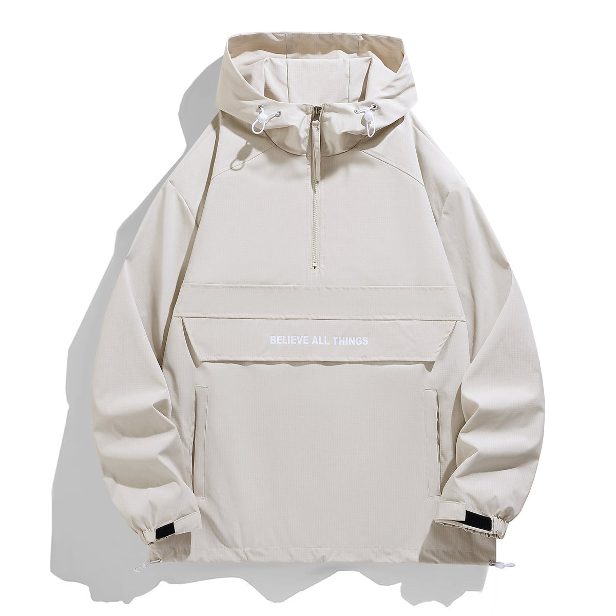 Damen-Kapuzenanorak mit halbem Reißverschluss, Kängurutasche und verstellbarem Saum