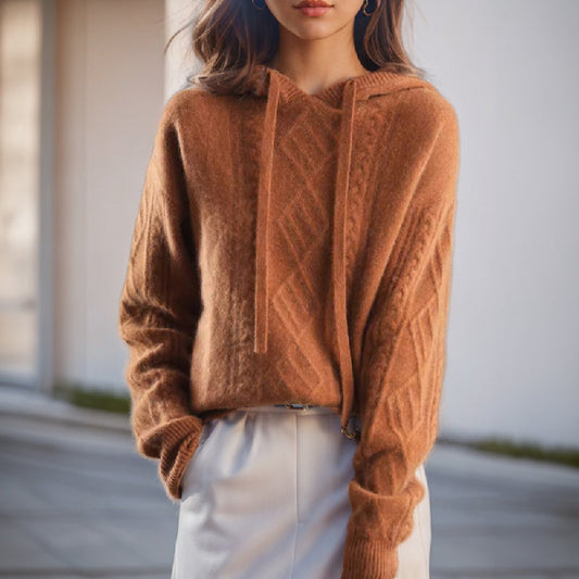 Damen-Kapuzenpullover mit Zopfmuster