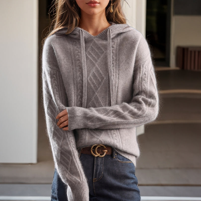 Damen-Kapuzenpullover mit Zopfmuster