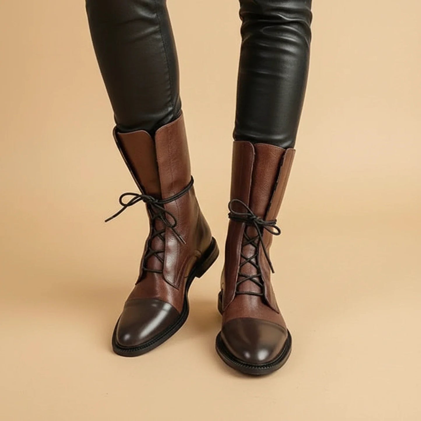 Damen-Leder-Schnürstiefeletten