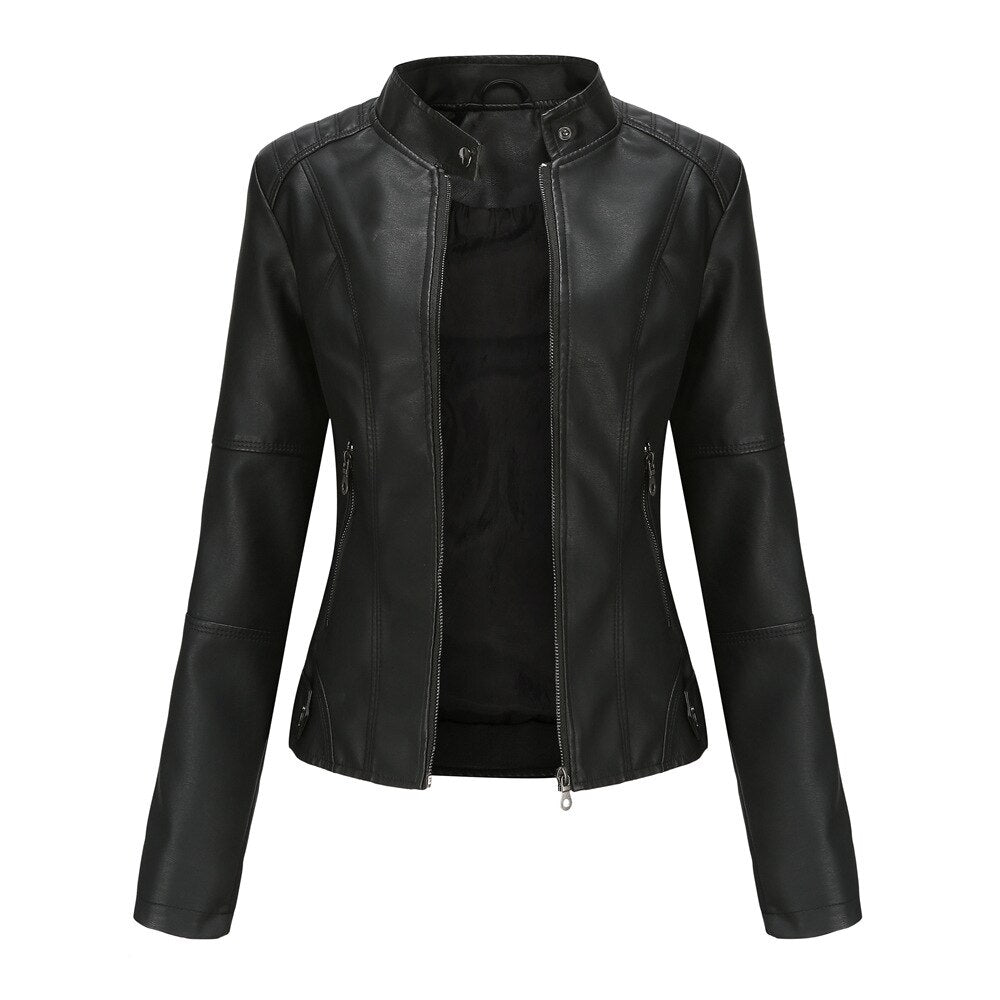 Damen-Kunstlederjacke mit Stehkragen