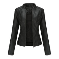 Damen-Kunstlederjacke mit Stehkragen