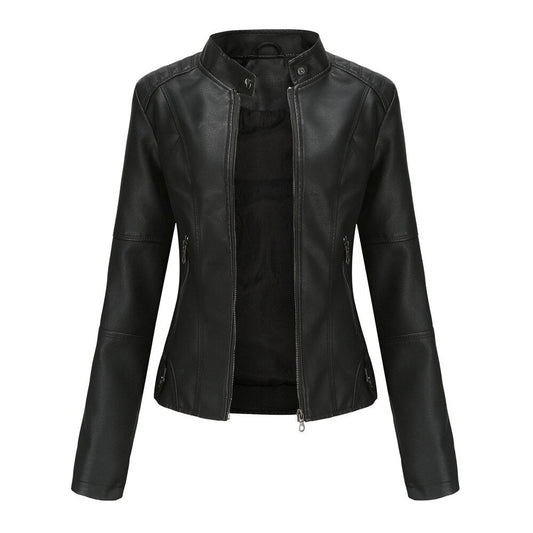 Damen-Kunstlederjacke mit Stehkragen