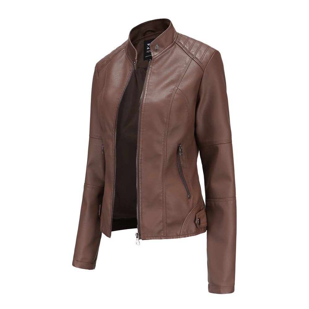 Damen-Kunstlederjacke mit Stehkragen
