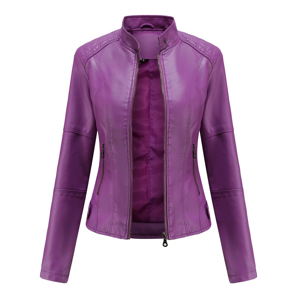 Damen-Kunstlederjacke mit Stehkragen