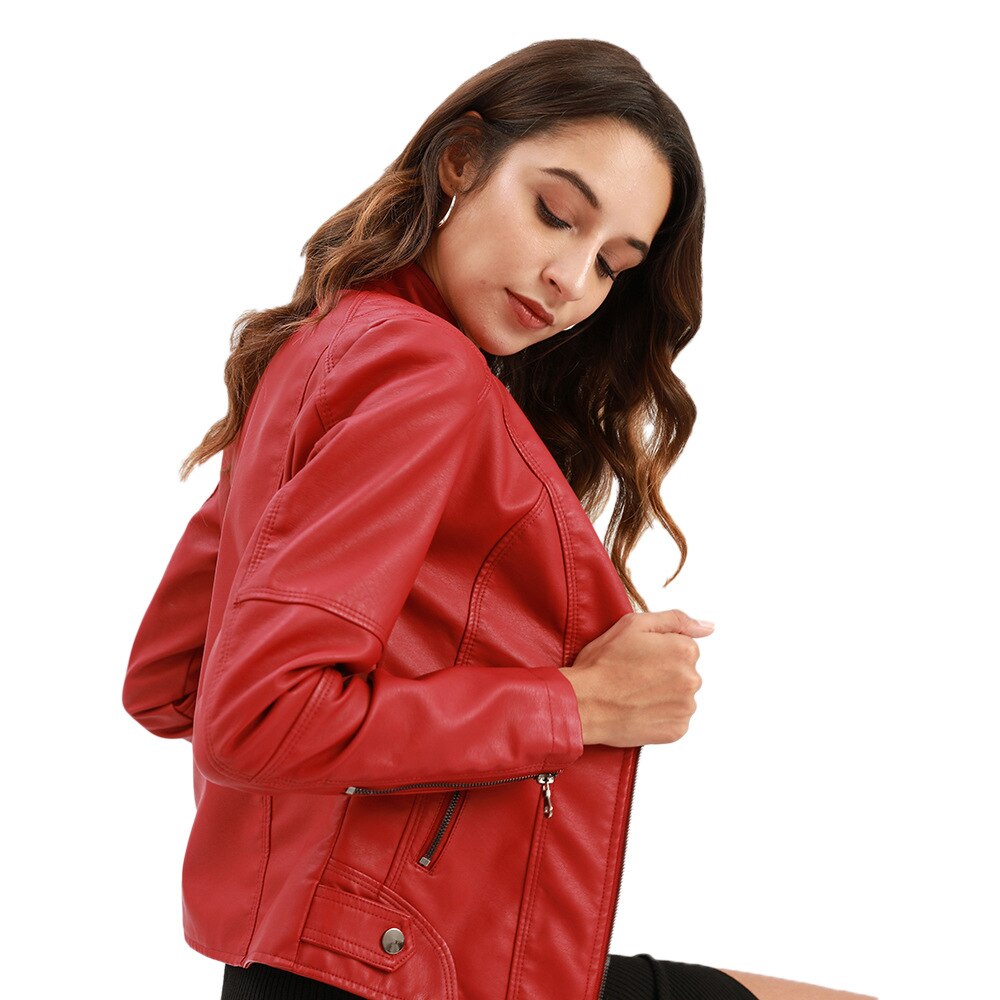 Damen-Kunstlederjacke mit Stehkragen